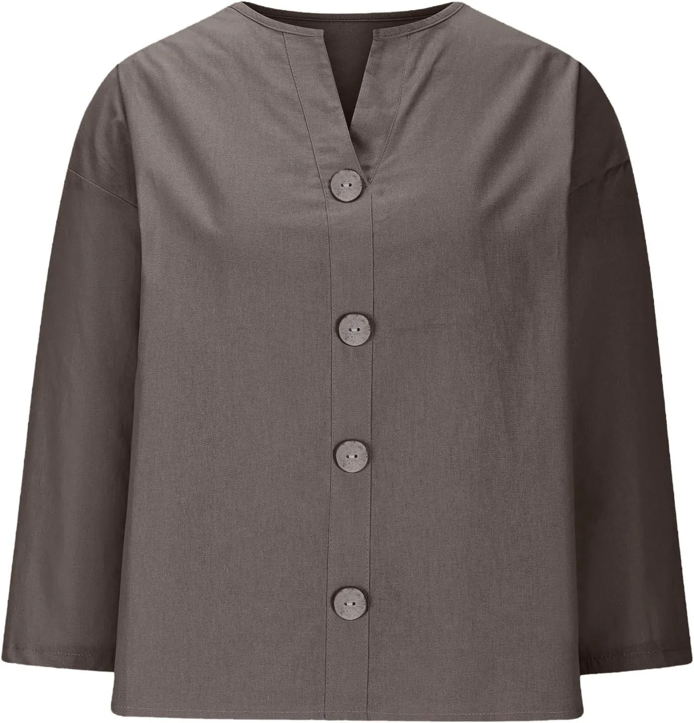Linen Shirts for Women V Neck 3/4 Sleeve Tops Casual Shirts Basic Summer Tees Lightweight Loose Fit Button up Blouses