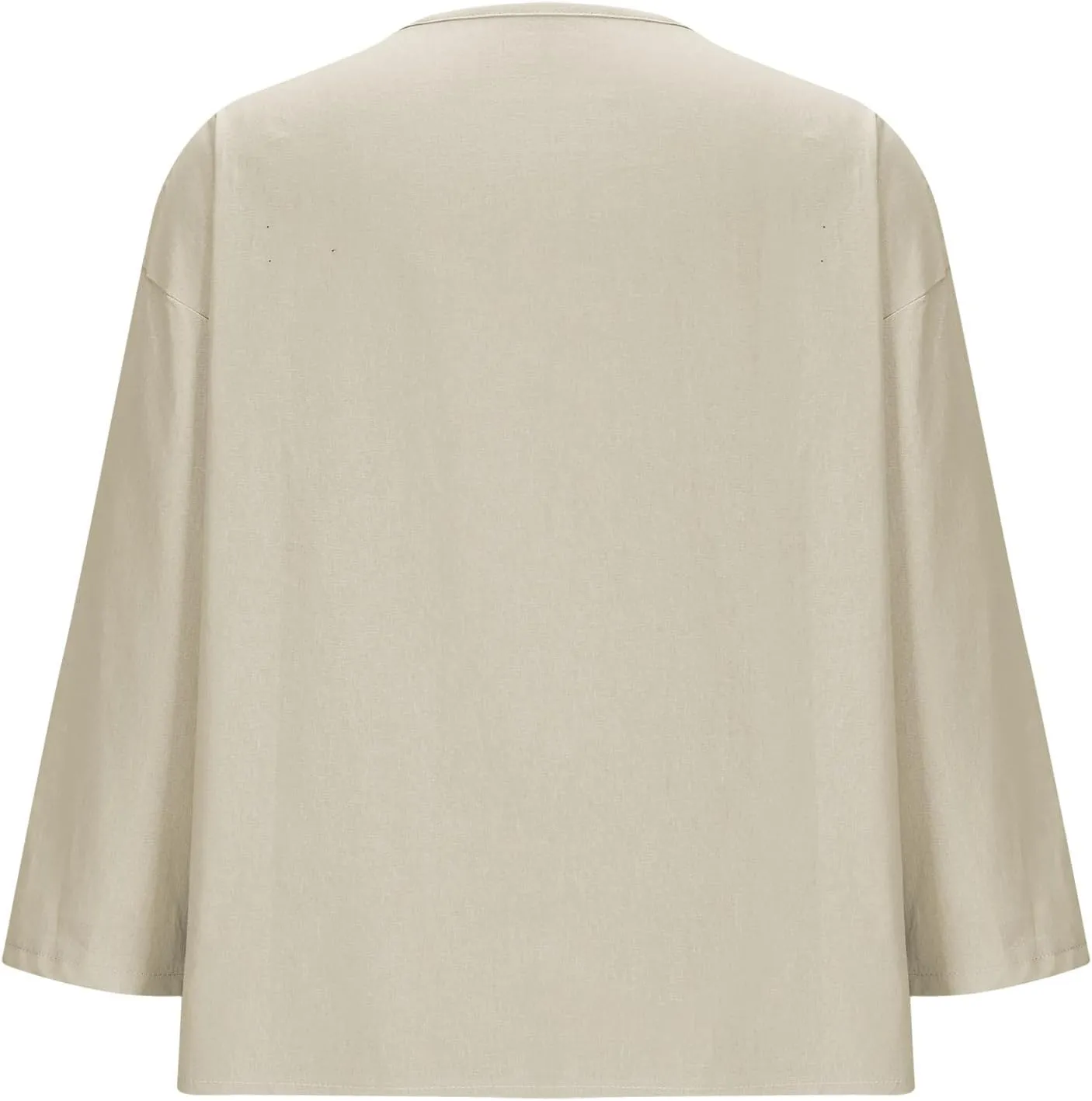 Linen Shirts for Women V Neck 3/4 Sleeve Tops Casual Shirts Basic Summer Tees Lightweight Loose Fit Button up Blouses