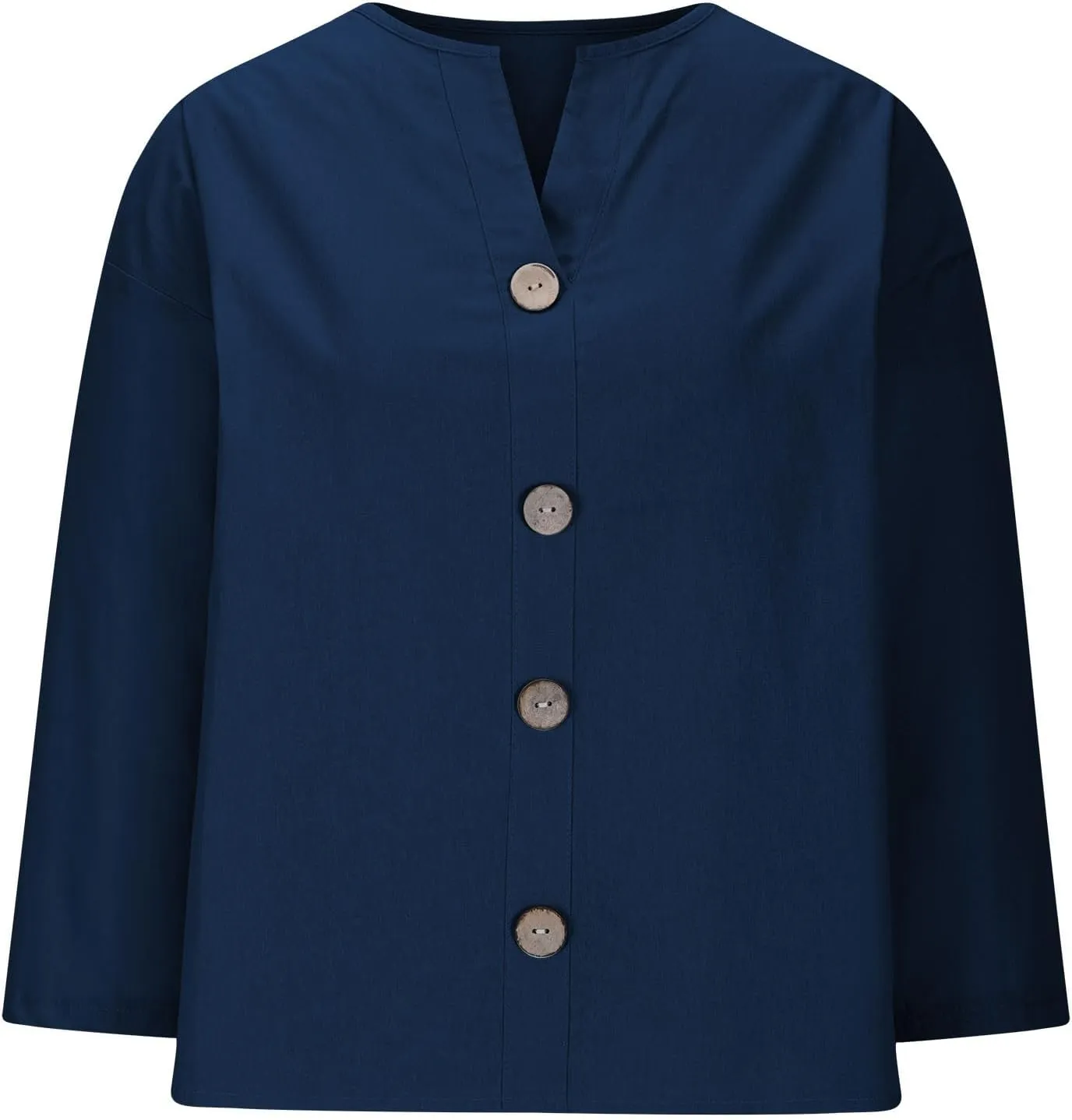 Linen Shirts for Women V Neck 3/4 Sleeve Tops Casual Shirts Basic Summer Tees Lightweight Loose Fit Button up Blouses