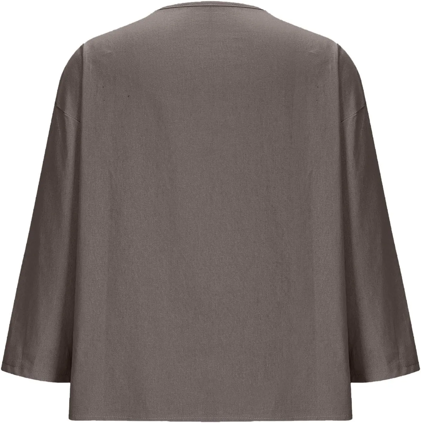 Linen Shirts for Women V Neck 3/4 Sleeve Tops Casual Shirts Basic Summer Tees Lightweight Loose Fit Button up Blouses