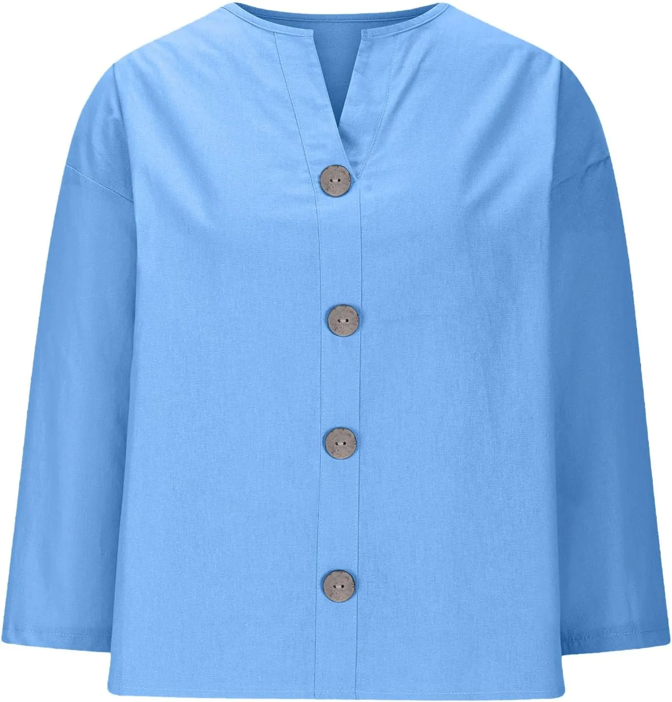 Linen Shirts for Women V Neck 3/4 Sleeve Tops Casual Shirts Basic Summer Tees Lightweight Loose Fit Button up Blouses