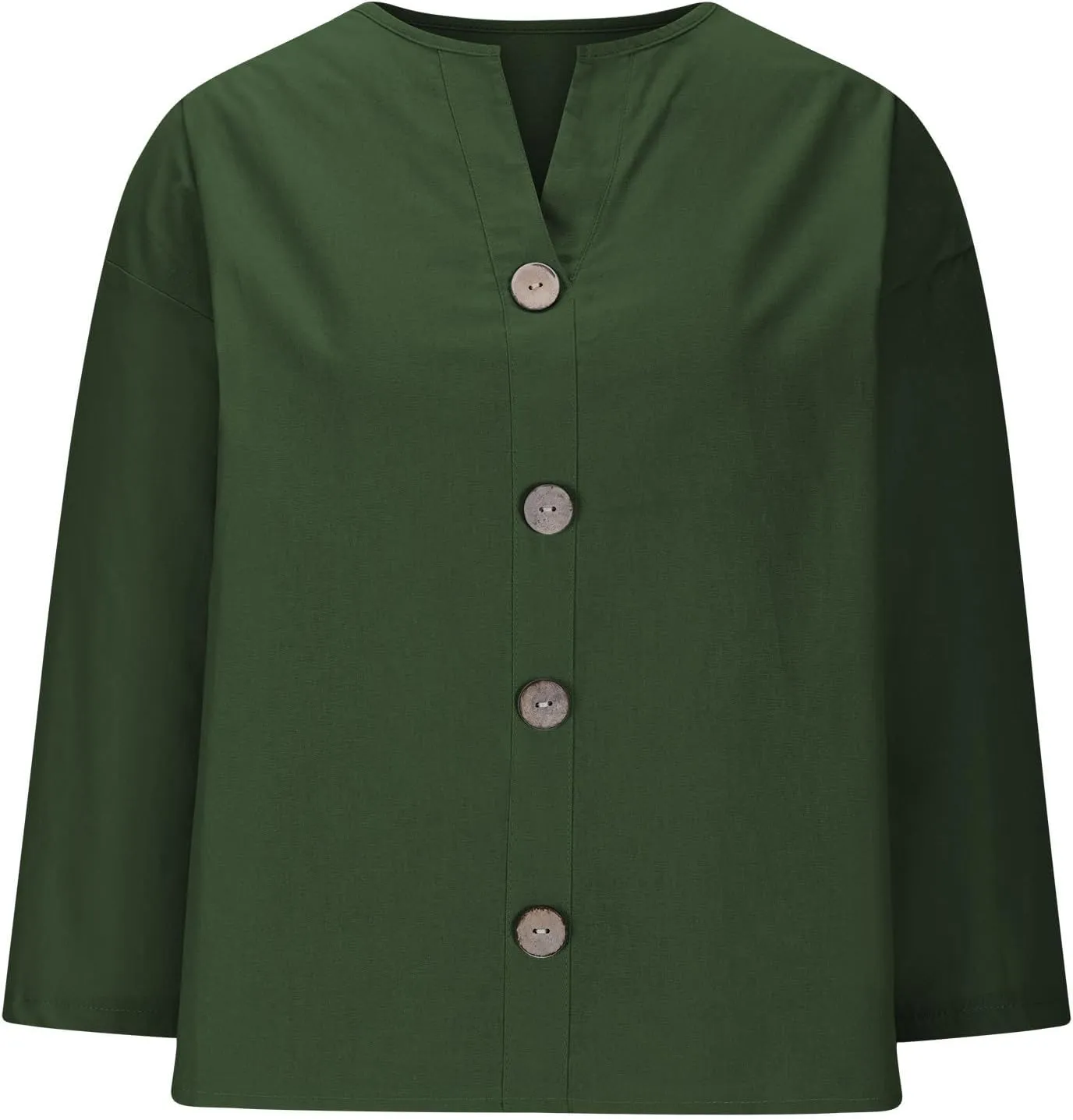 Linen Shirts for Women V Neck 3/4 Sleeve Tops Casual Shirts Basic Summer Tees Lightweight Loose Fit Button up Blouses