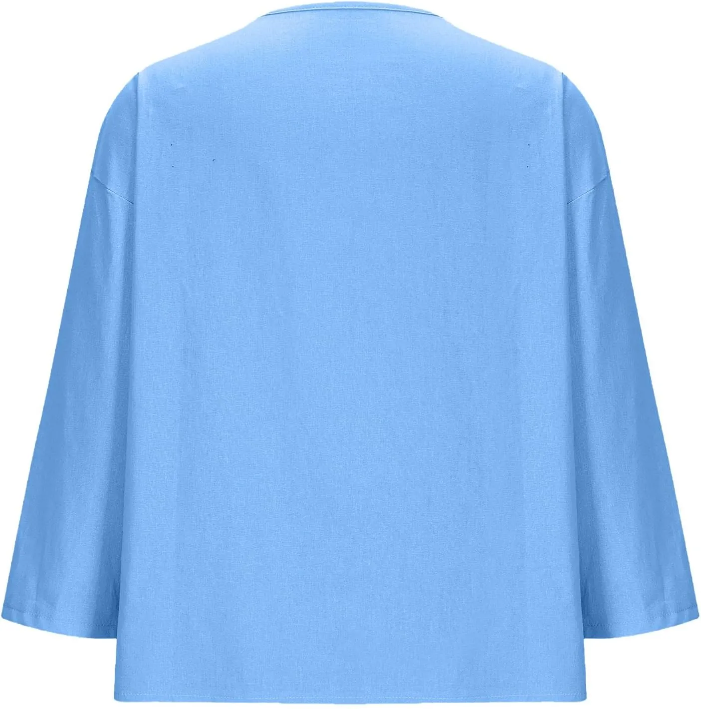 Linen Shirts for Women V Neck 3/4 Sleeve Tops Casual Shirts Basic Summer Tees Lightweight Loose Fit Button up Blouses