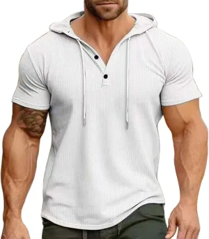 Litetao Short Sleeve Hoodie Shirts for Men Workout Gym Sweatshirt Fashion Athletic Muscle Pullover Comfy Hooded T-Shirts