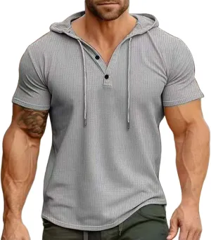 Litetao Short Sleeve Hoodie Shirts for Men Workout Gym Sweatshirt Fashion Athletic Muscle Pullover Comfy Hooded T-Shirts