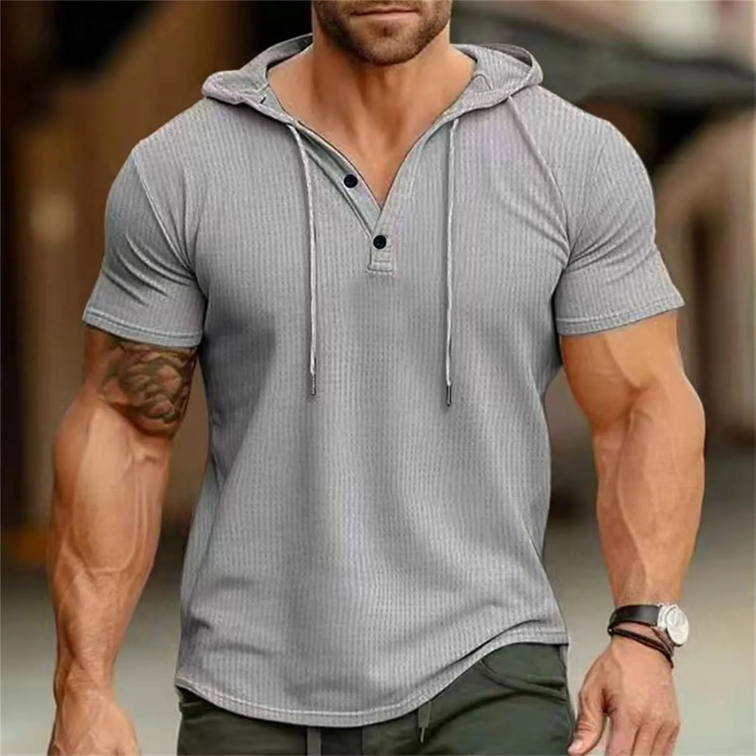 Litetao Short Sleeve Hoodie Shirts for Men Workout Gym Sweatshirt Fashion Athletic Muscle Pullover Comfy Hooded T-Shirts