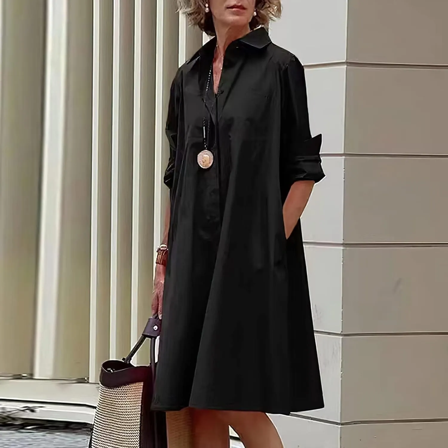LOAIHA Women's Long Sleeve Button Down Shirt Dress Cotton Linen V Neck Loose Fit Casual Shirt Dresses with Pockets