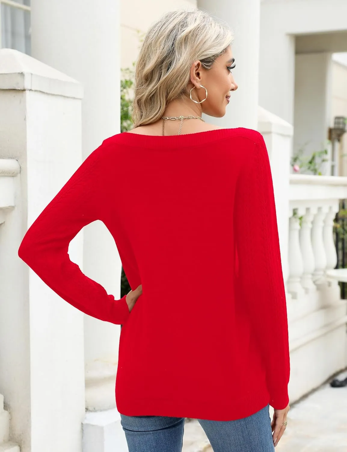 LOMON Women's Light Sweater Long Sleeve Knit Pullover Boat Neck Casual 2024 Winter Fitted Sweater
