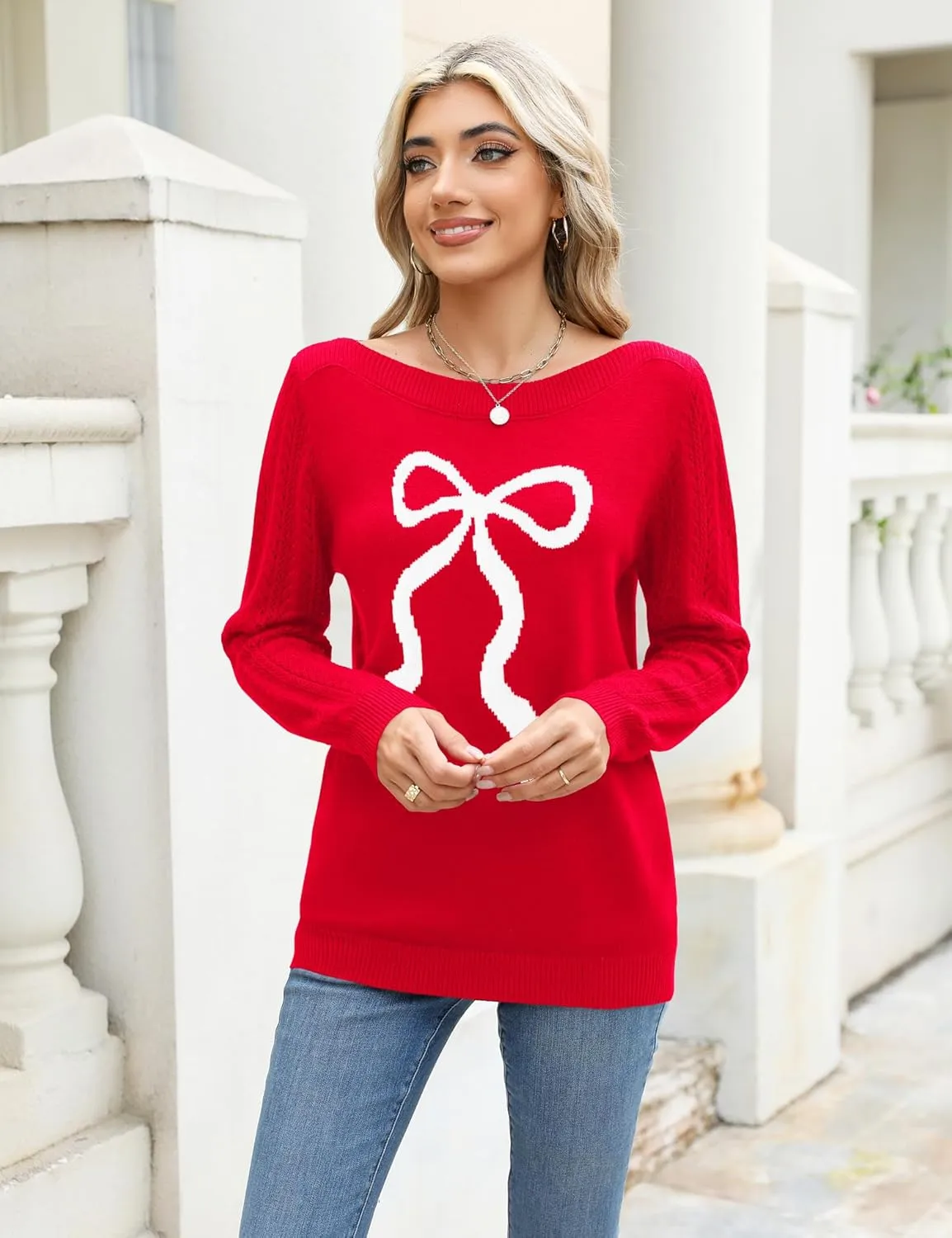 LOMON Women's Light Sweater Long Sleeve Knit Pullover Boat Neck Casual 2024 Winter Fitted Sweater