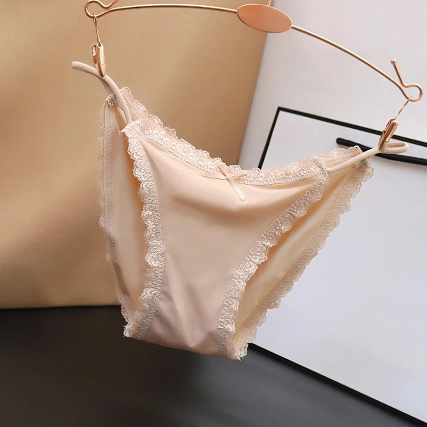 Low Waisted Seamless Underwear for Women String Breathable Thongs Cheeky Panties Sexy Ice Silk Tummy Control Briefs