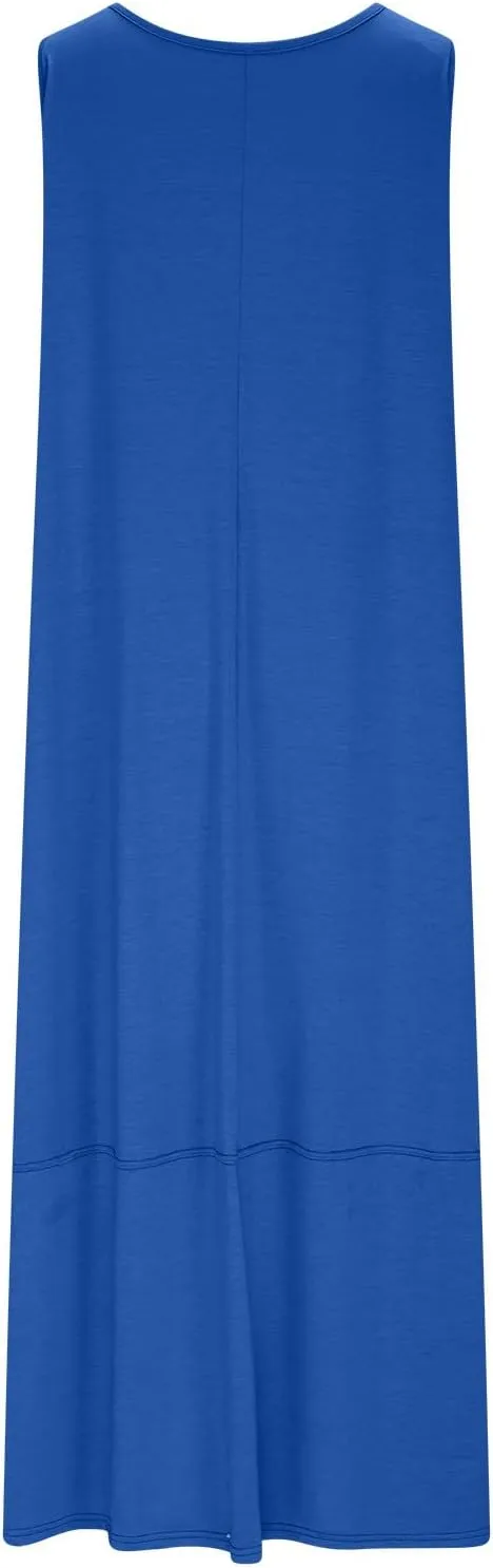 Maternity Womens Flowy Tank Dress Maxi Length Pregnancy Dress with Pocket Breathable A-line Maternity Sundress