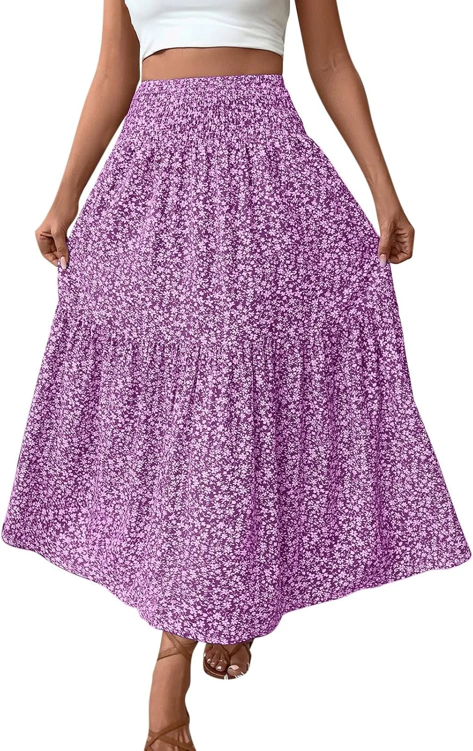 Maxi Skirts for Women 2025 Floral Print Boho Skirt High Waisted Summer Long Skirt Trendy Tiered Flowy Skirts