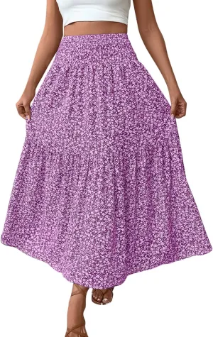 Maxi Skirts for Women 2025 Floral Print Boho Skirt High Waisted Summer Long Skirt Trendy Tiered Flowy Skirts