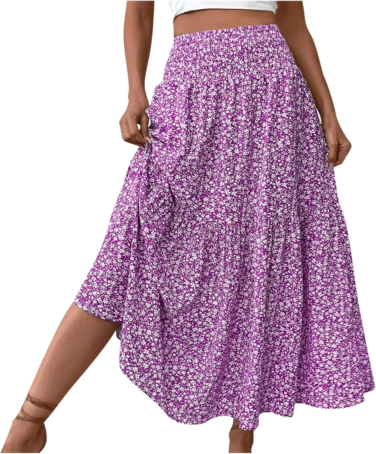 Maxi Skirts for Women 2025 Floral Print Boho Skirt High Waisted Summer Long Skirt Trendy Tiered Flowy Skirts