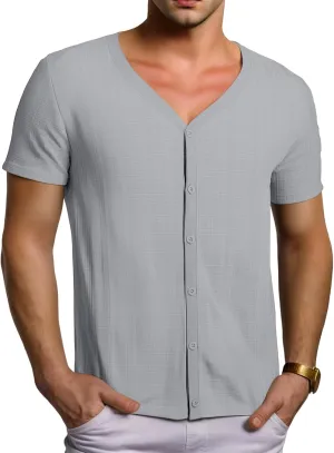 Men Viscose Pajama Top Button Up for Sleep, or Casual V Neck Short Sleeve, Breathable Summer Cardigan Style