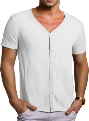 Men Viscose Pajama Top Button Up for Sleep, or Casual V Neck Short Sleeve, Breathable Summer Cardigan Style