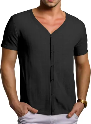 Men Viscose Pajama Top Button Up for Sleep, or Casual V Neck Short Sleeve, Breathable Summer Cardigan Style