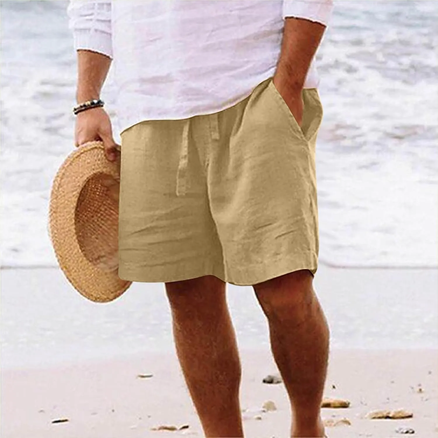 Men's Board Shorts Casual Summer Baggy Bermuda Linen Shorts Comfy Drawstring Resort Dress Surf Beach Vacation Clothes