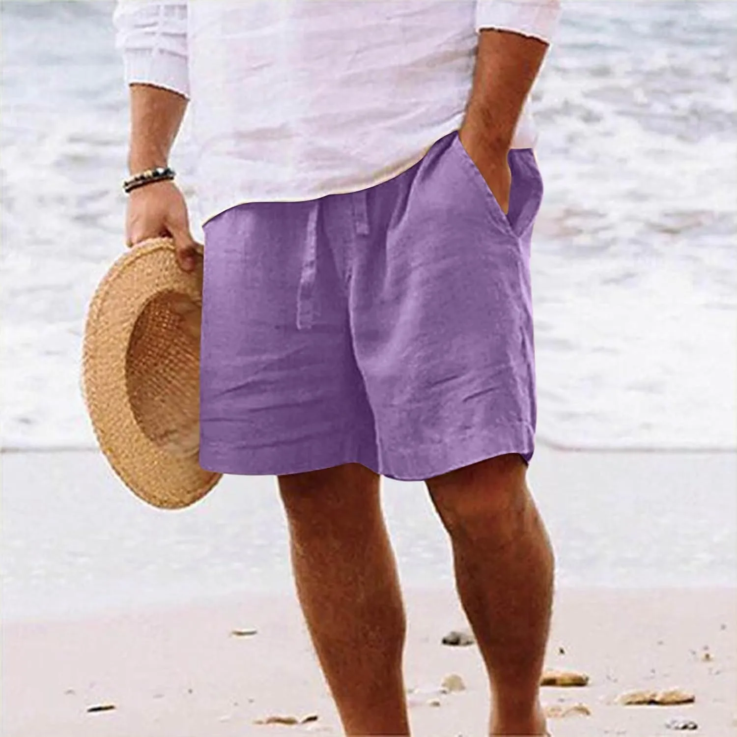 Men's Board Shorts Casual Summer Baggy Bermuda Linen Shorts Comfy Drawstring Resort Dress Surf Beach Vacation Clothes