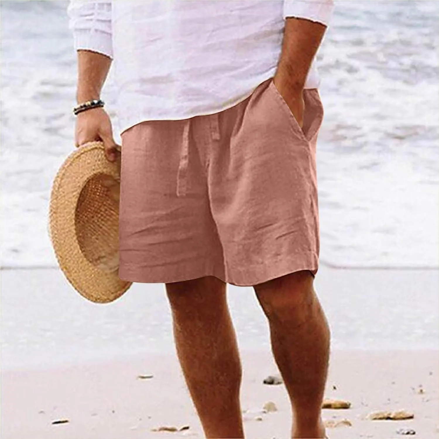 Men's Board Shorts Casual Summer Baggy Bermuda Linen Shorts Comfy Drawstring Resort Dress Surf Beach Vacation Clothes