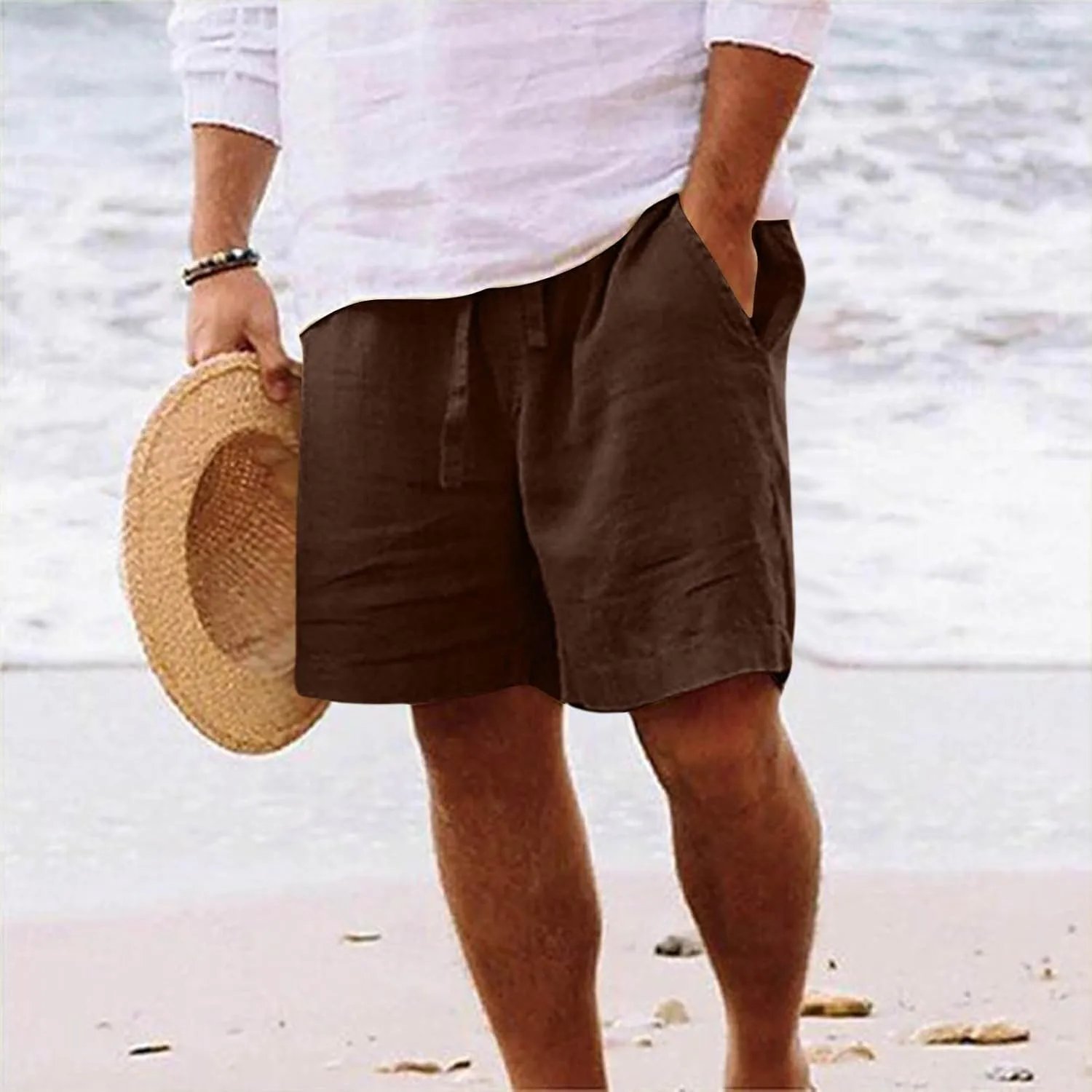 Men's Board Shorts Casual Summer Baggy Bermuda Linen Shorts Comfy Drawstring Resort Dress Surf Beach Vacation Clothes