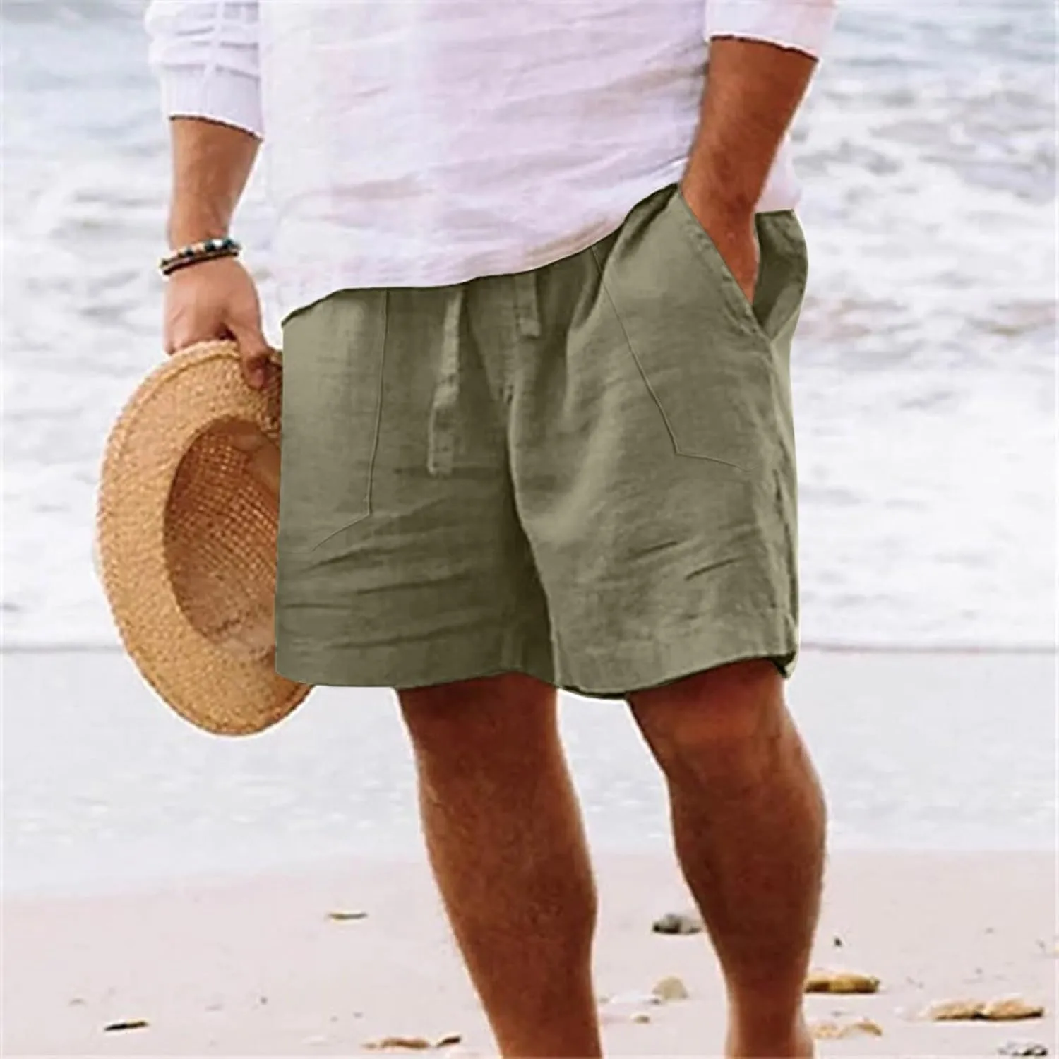 Men's Board Shorts Casual Summer Baggy Bermuda Linen Shorts Comfy Drawstring Resort Dress Surf Beach Vacation Clothes
