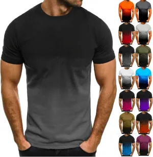Mens Casual Shirts Short Sleeve Big and Tall Shirts Gradient Color Workout Graphic Tees Work T-Shirts Trendy Clothes