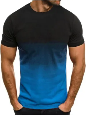 Mens Casual Shirts Short Sleeve Big and Tall Shirts Gradient Color Workout Graphic Tees Work T-Shirts Trendy Clothes