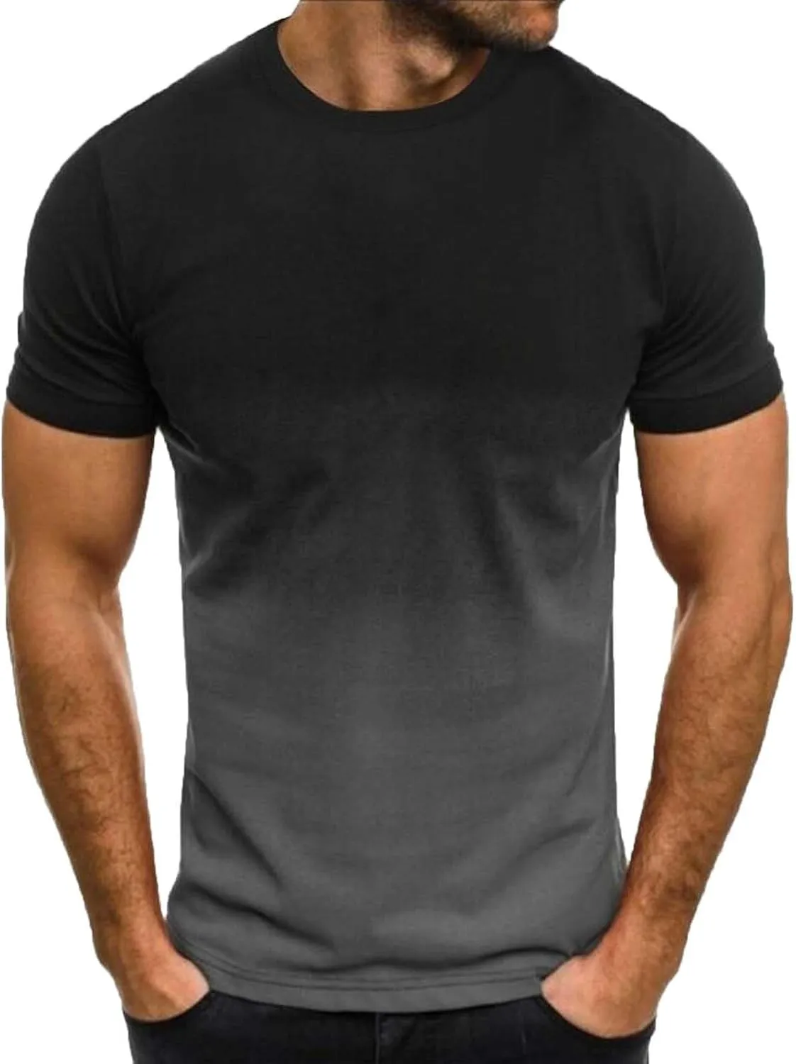 Mens Casual Shirts Short Sleeve Big and Tall Shirts Gradient Color Workout Graphic Tees Work T-Shirts Trendy Clothes