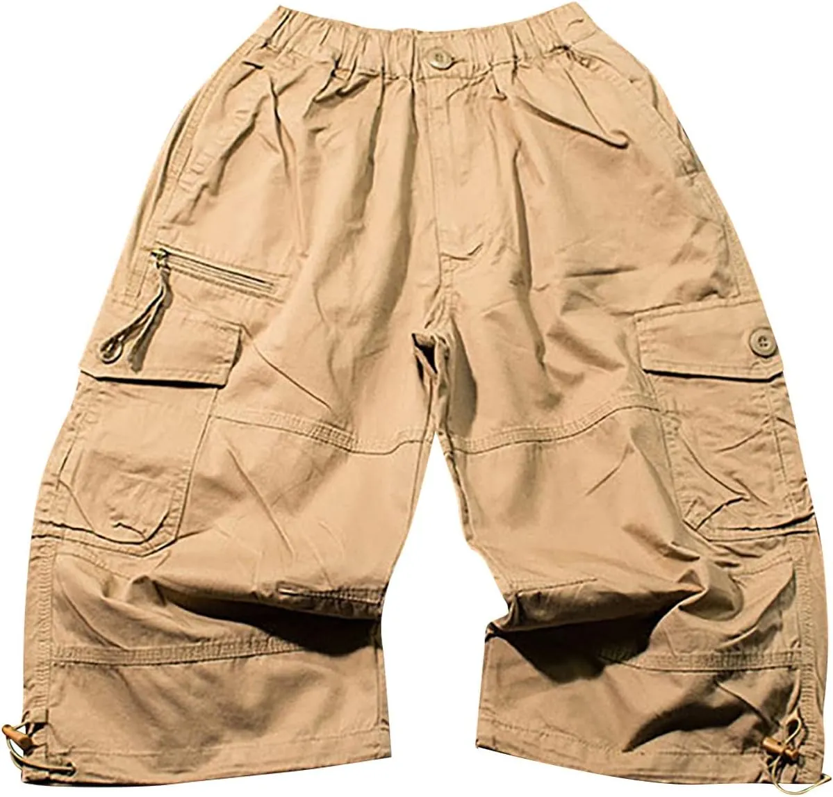 Men's Cotton Blend Shorts 3/4 Cargo Shorts with Multi Pockets Capri Pants for Men Below Knee Work Shorts for Men