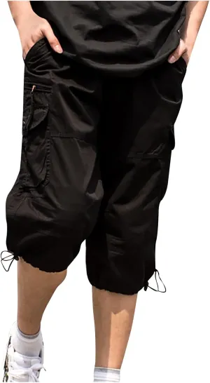Men's Cotton Blend Shorts 3/4 Cargo Shorts with Multi Pockets Capri Pants for Men Below Knee Work Shorts for Men