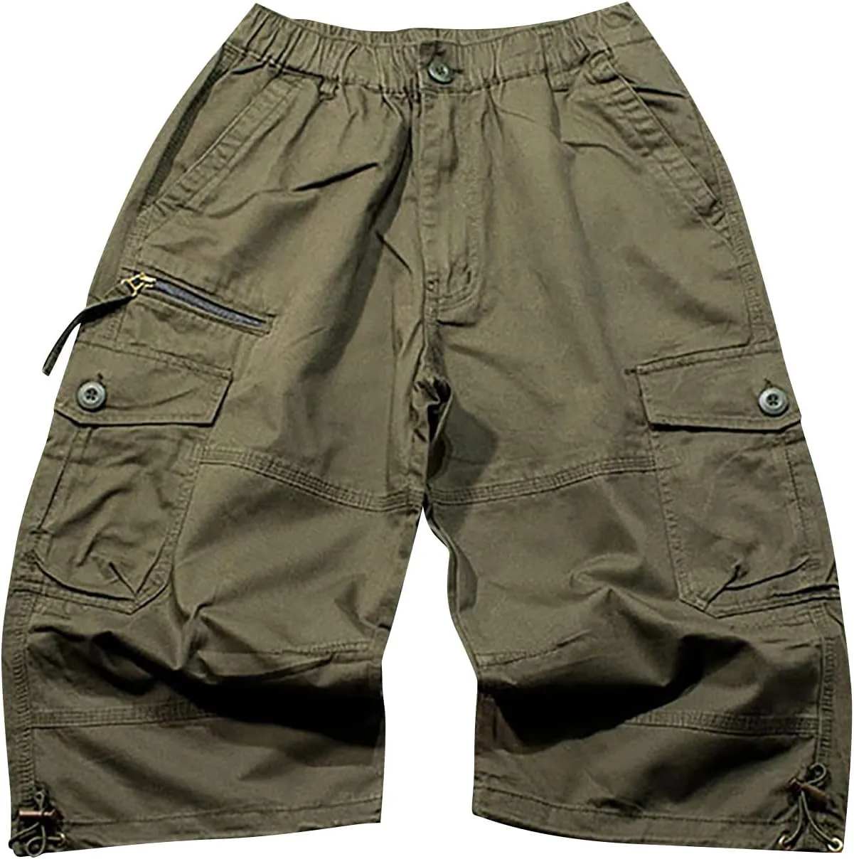 Men's Cotton Blend Shorts 3/4 Cargo Shorts with Multi Pockets Capri Pants for Men Below Knee Work Shorts for Men