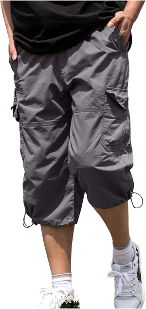 Men's Cotton Blend Shorts 3/4 Cargo Shorts with Multi Pockets Capri Pants for Men Below Knee Work Shorts for Men