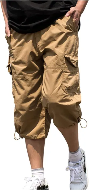 Men's Cotton Blend Shorts 3/4 Cargo Shorts with Multi Pockets Capri Pants for Men Below Knee Work Shorts for Men