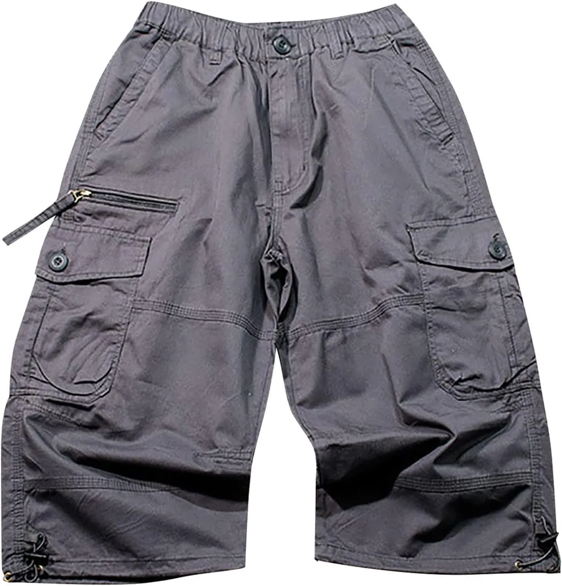 Men's Cotton Blend Shorts 3/4 Cargo Shorts with Multi Pockets Capri Pants for Men Below Knee Work Shorts for Men