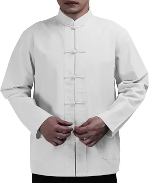 Mens Cotton Linen Frog Closure Shirt Mandarin Collar Long Sleeve Chinese Style Retro Tops Kung Fu Tai Chi Loose Fit Tshirt