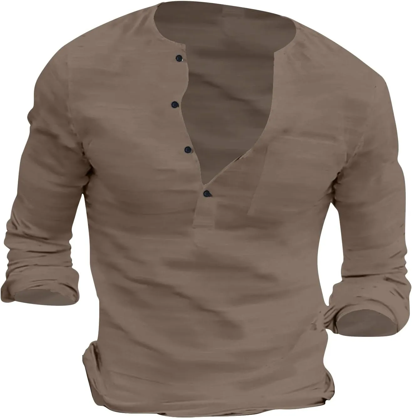 Men's Cotton Linen Henley T-Shirts Roll Up Long Sleeve Hippie Casual Beach Blouse Button Down Fashion Vacation Tops
