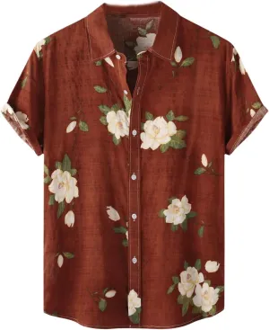 Mens Hawaiian Shirts Short Sleeve Flower Graphic Tees Lightweight Button Down Cardigan Tropical Holiday Shirt Trendy