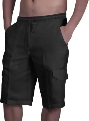 Mens Hiking Cargo Shorts 2025 Lightweight Casual Cotton Linen Pant Elastic Waist Drawstring Summer Relaxed Fit Short