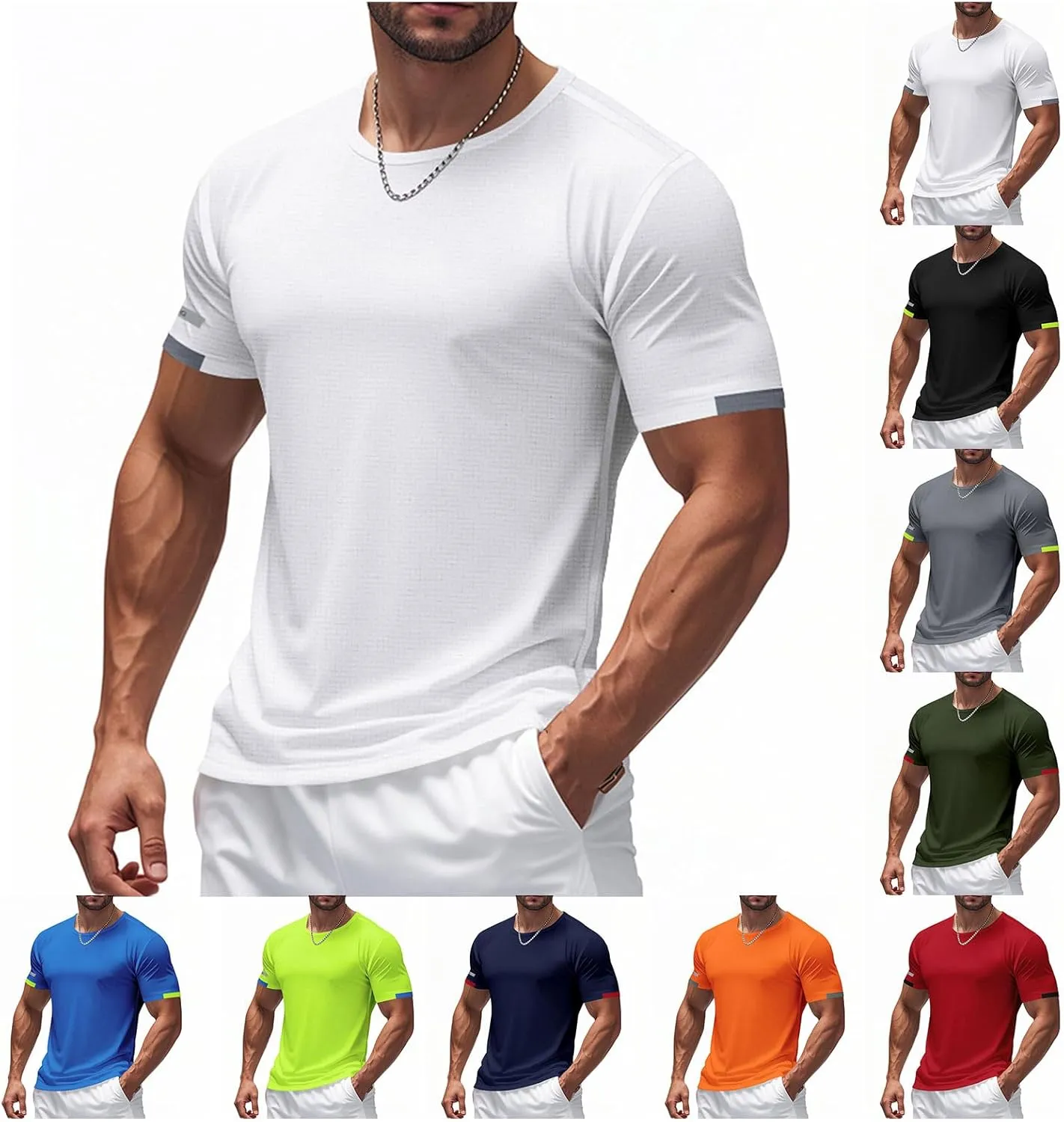 Men's Ice Silk T-Shirt Summer Mesh Short Sleeve Round Neck Solid Color Heavyweight T-Shirt