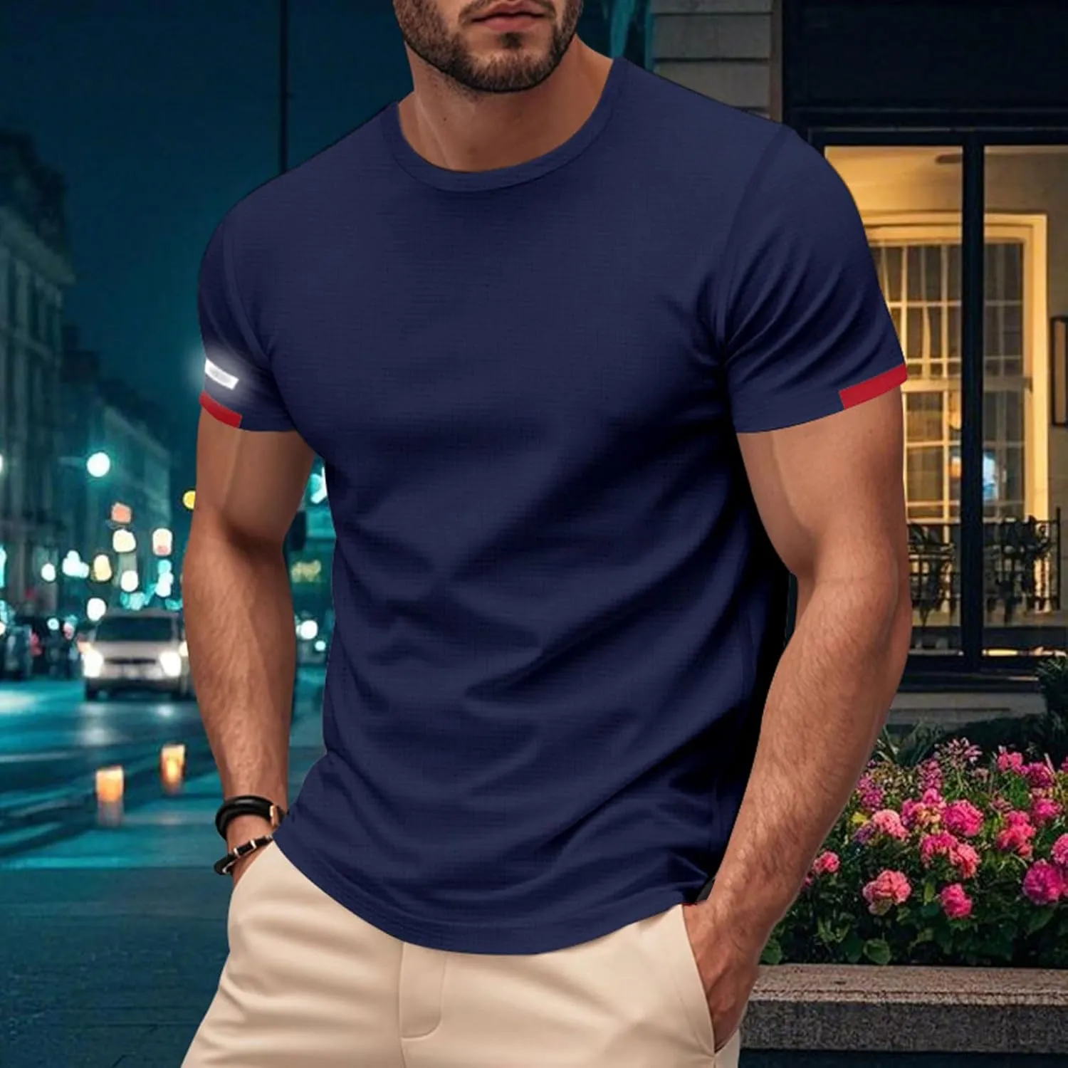 Men's Ice Silk T-Shirt Summer Mesh Short Sleeve Round Neck Solid Color Heavyweight T-Shirt