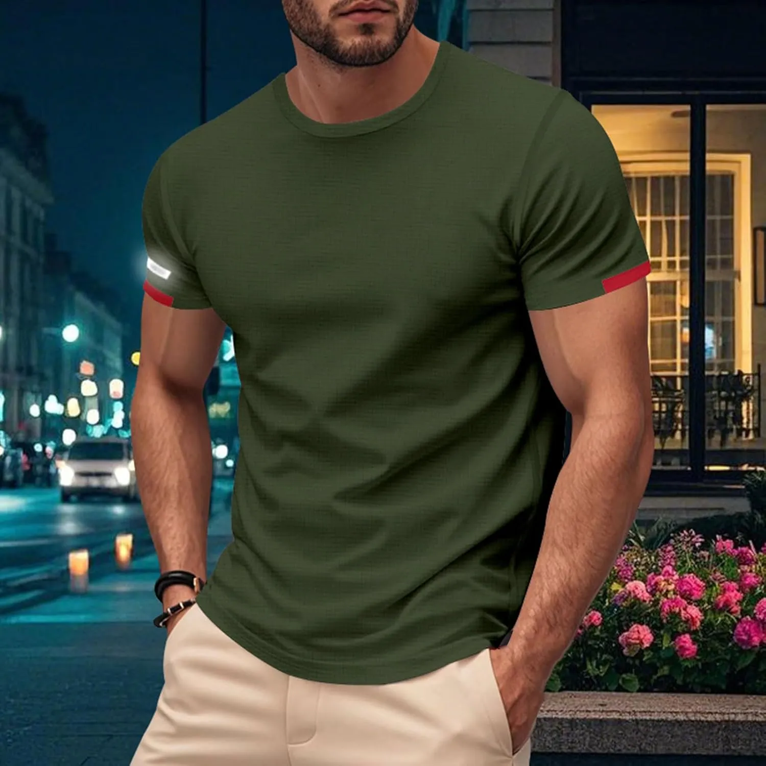 Men's Ice Silk T-Shirt Summer Mesh Short Sleeve Round Neck Solid Color Heavyweight T-Shirt