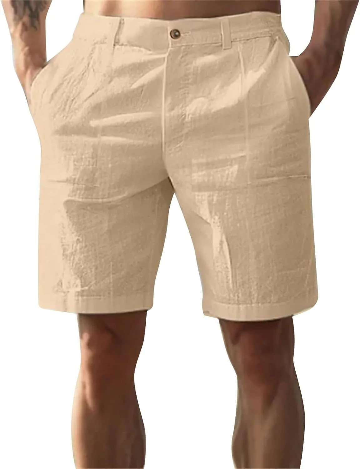 Mens Linen Shorts Elastic Waist Shorts Casual Summer Lightweight Cotton Linen Pants with Pockets
