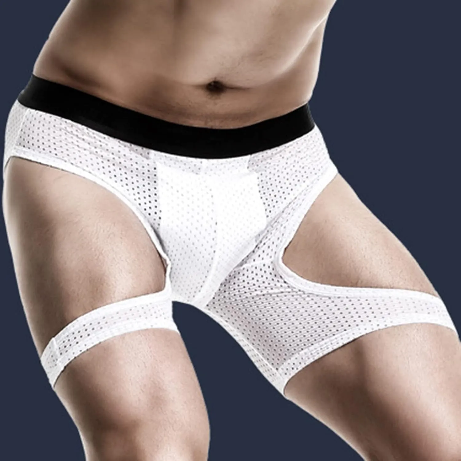 Men's Sexy Wear Leg Ice Silk Hollow Out Running Tight Pants Are Breathable Movement Pants Underwear
