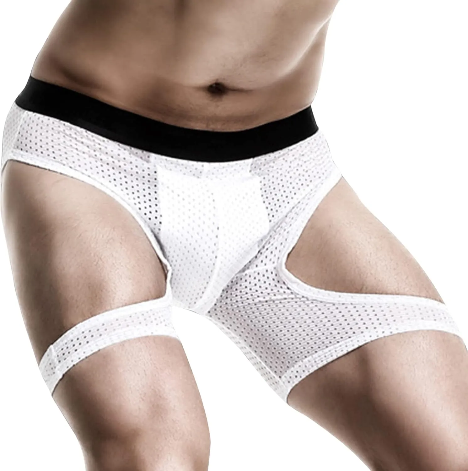 Men's Sexy Wear Leg Ice Silk Hollow Out Running Tight Pants Are Breathable Movement Pants Underwear