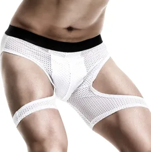Men's Sexy Wear Leg Ice Silk Hollow Out Running Tight Pants Are Breathable Movement Pants Underwear