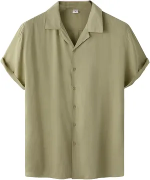 Mens Short Sleeve Shirts Casual Button Down Lightweight Vintage Comfy Tshirts Solid Camp Shirt Spring Summer Tees