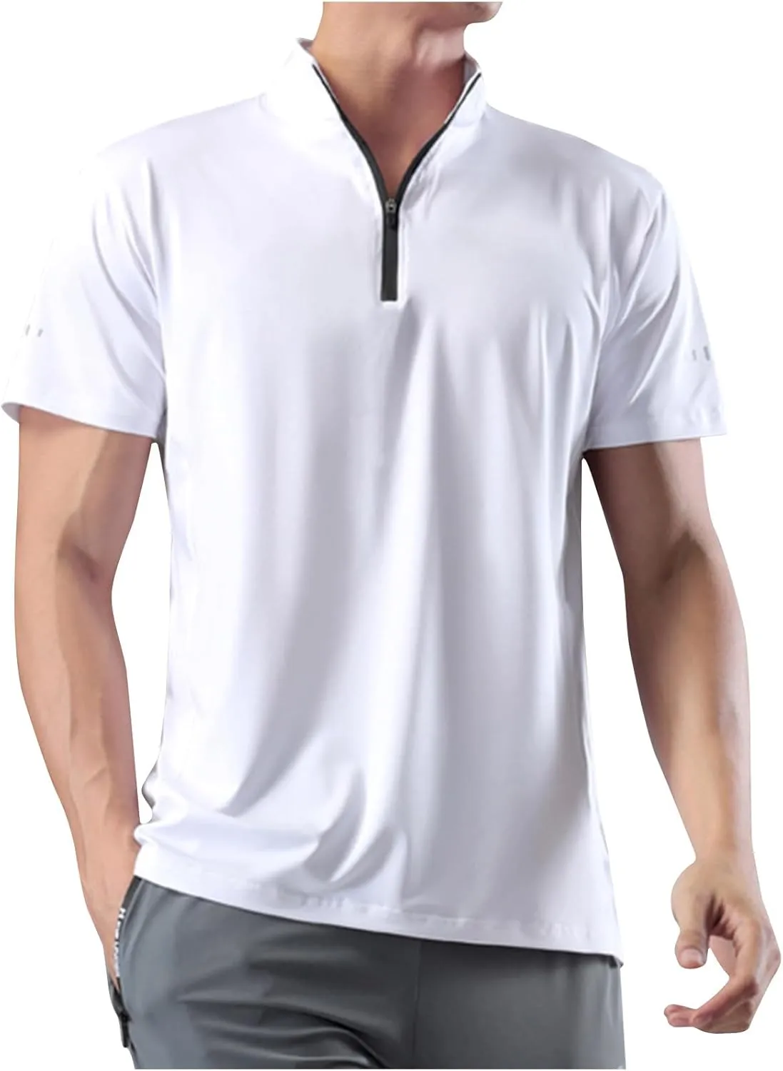 Men's Short Sleeve Sun Shirts UPF 50  Tees 1/4 Zip Outdoor Fishing Running T-Shirts Quick Dry Athletic Workout Shirt