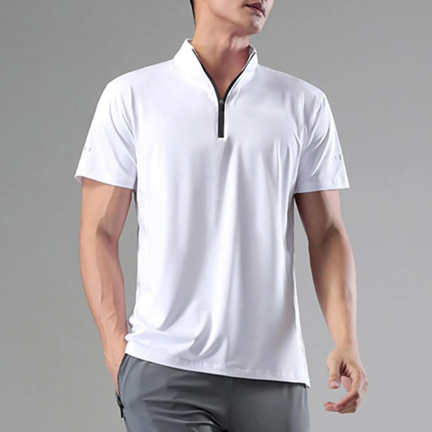 Men's Short Sleeve Sun Shirts UPF 50  Tees 1/4 Zip Outdoor Fishing Running T-Shirts Quick Dry Athletic Workout Shirt