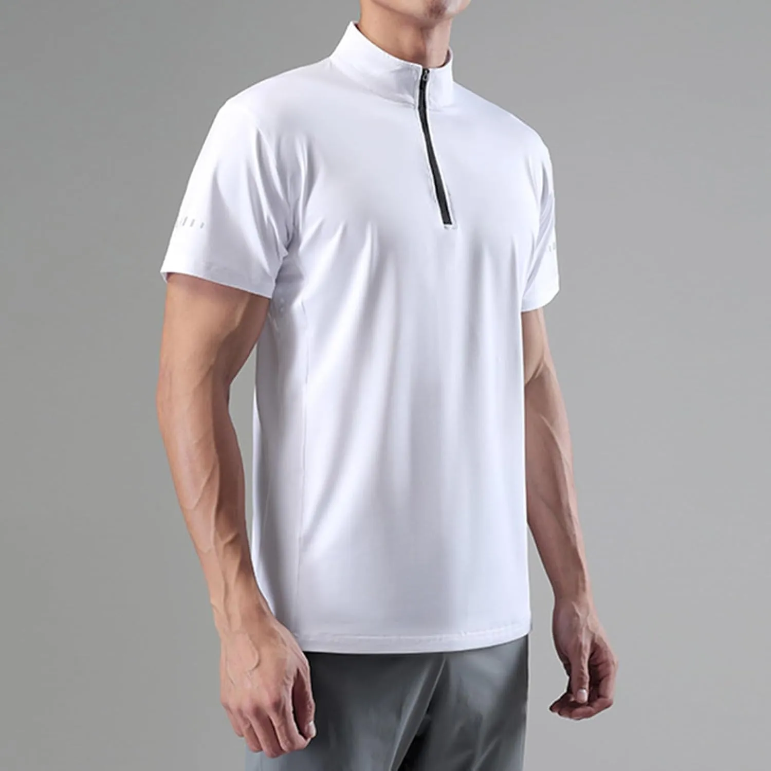 Men's Short Sleeve Sun Shirts UPF 50  Tees 1/4 Zip Outdoor Fishing Running T-Shirts Quick Dry Athletic Workout Shirt